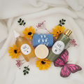 The Spa Night In - body oil, matcha body polish, silicone socks and scrubbie flat lay